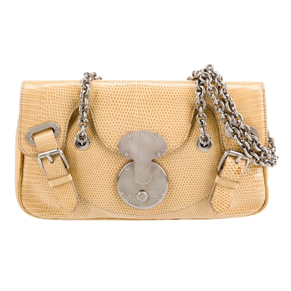 Ralph Lauren Ricky Yellow Lizard Leather Silver Chain Handle Bag Y2K Runway